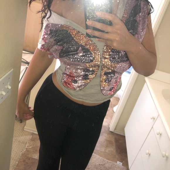 Hand Sequined Butterfly Top - Picture 4 of 5
